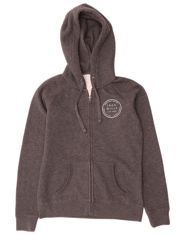 Jack Wills γυναικείο πουλόβερ με κουκούλα με φερμουάρ UK 12 μεσαίο γκρι βαμβακερό