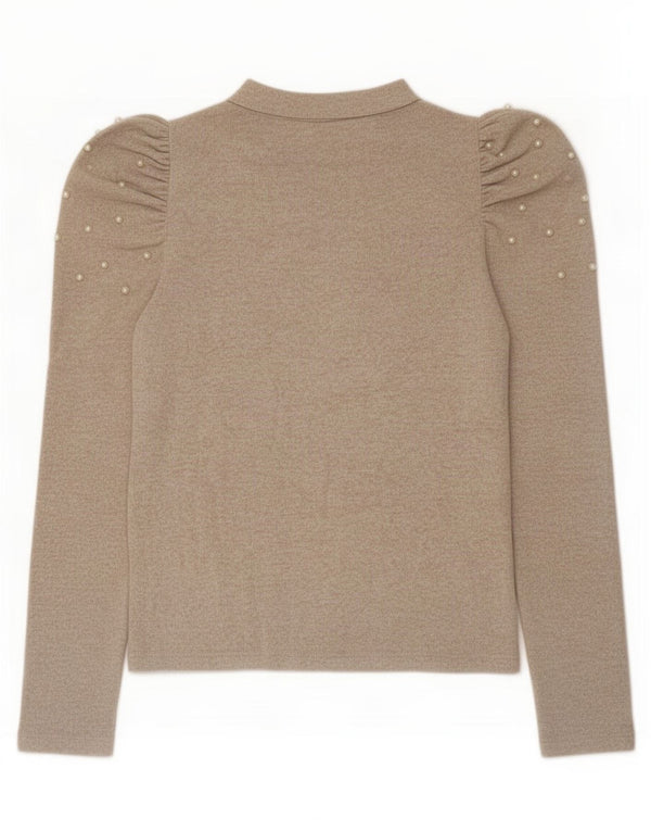 Zara Mujer Top Manga Larga UK 42 Medio Beige Moteado