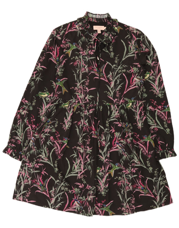 Abito a strati a maniche lunghe da donna Ted Baker taglia 1 XS nero floreale bohémien