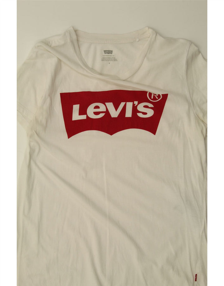 LEVI'S Womens Graphic T-Shirt Top UK 12 Medium White Cotton Vintage Levi's and Second-Hand Levi's from Messina Hembry 