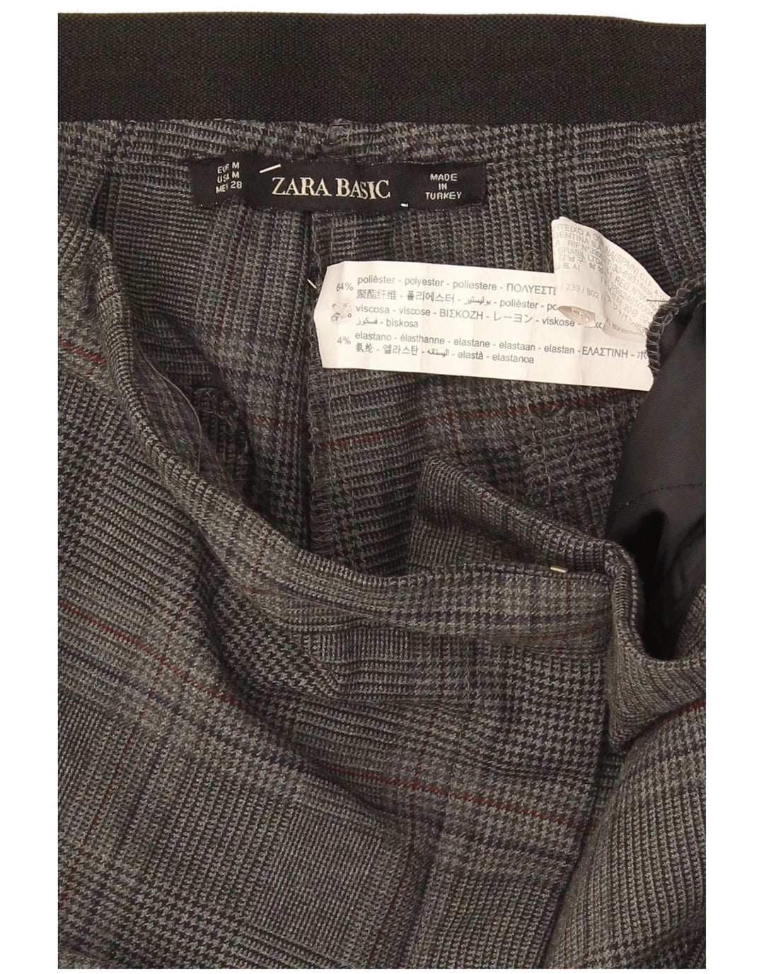 Spodnie damskie Zara Slim Chino, średnie W32 L26, szare, poliestrowe w kratę