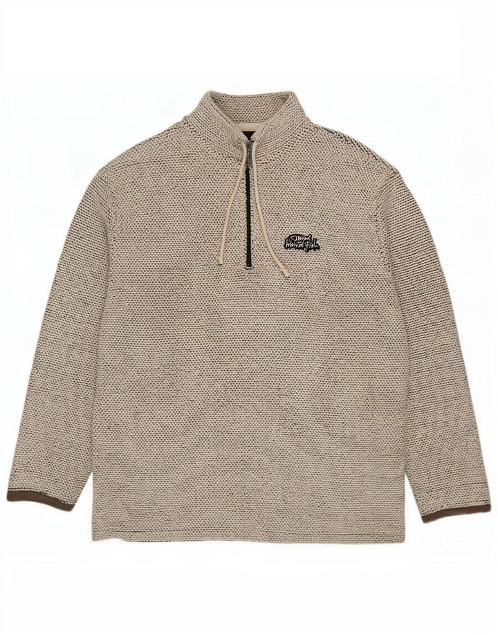 Weird Fish Mens Zip Neck Sweatshirt Jumper Medium Beige Cotton
