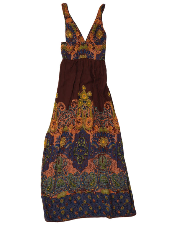 Angie Vestido largo sin mangas para mujer UK 42 Marrón medio Rayón Paisley