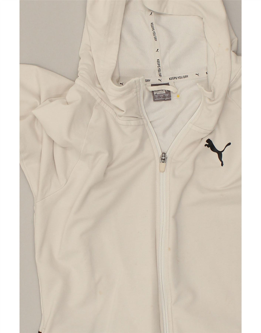 PUMA Womens Graphic Zip Hoodie Sweater UK 10 Small Off White | Vintage Puma | Thrift | Second-Hand Puma | Used Clothing | Messina Hembry 