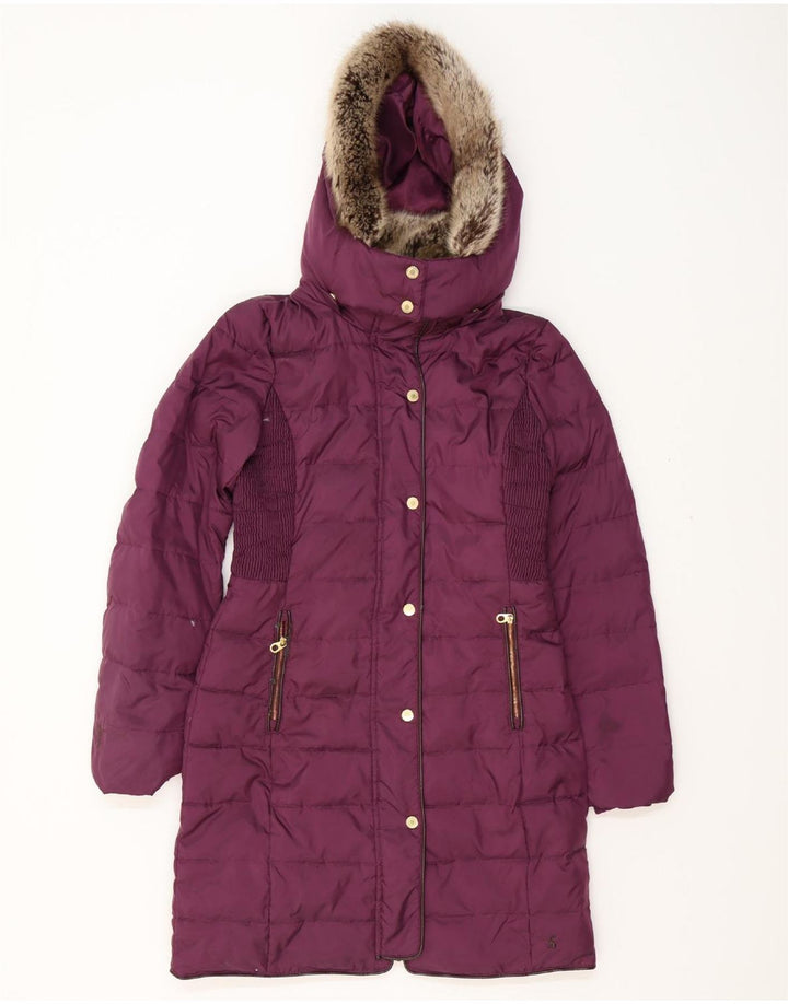 JOULES Womens Oversized Hooded Padded Coat UK 8 Small Purple Polyester