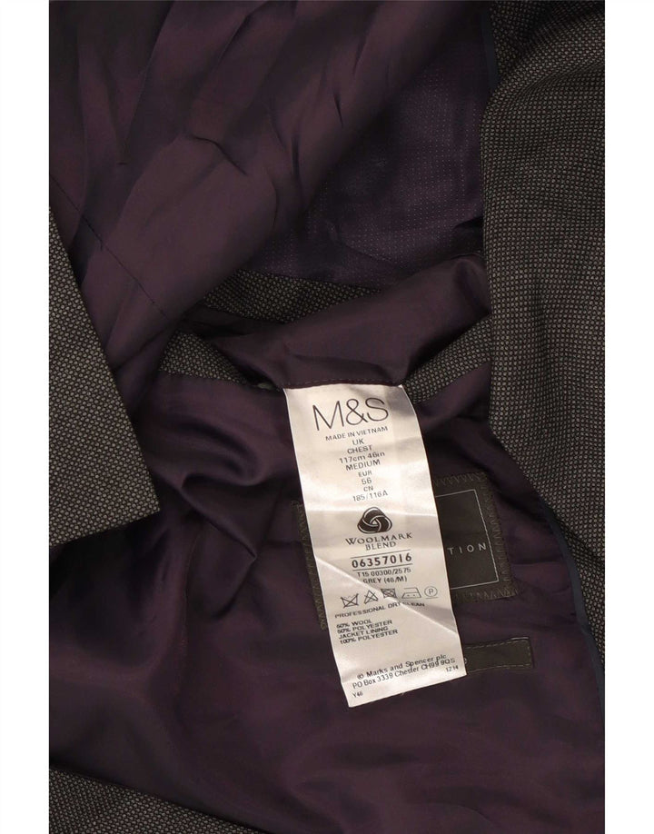 Jaqueta blazer masculina de 2 botões Marks & Spencer Reino Unido 46 XL lã cinza