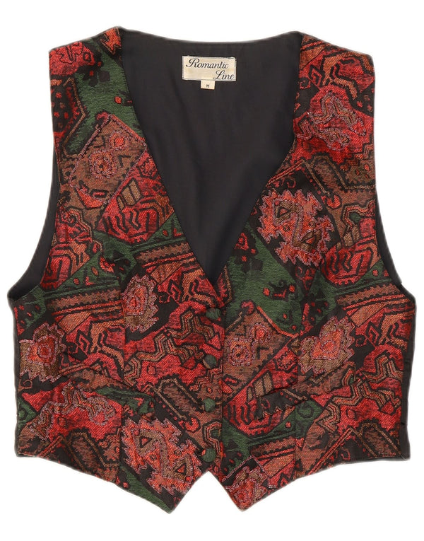 Vintage Damen Weste UK 12 Medium Mehrfarbig Patchwork Polyester