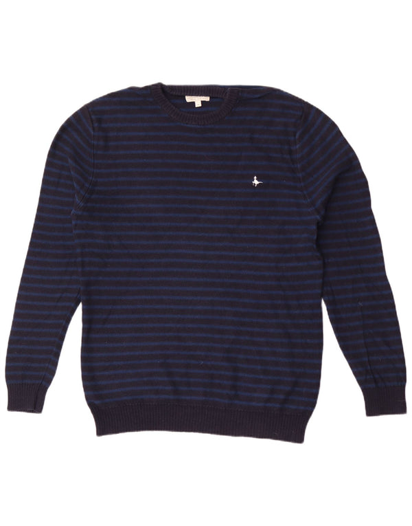 Jack Wills Mens Crew Neck Jumper Sweater Medium Navy Blue Striped Cotton