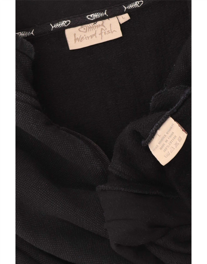 Weird Fish Mens Graphic Zip Neck Sweatshirt Jumper Large Black Cotton