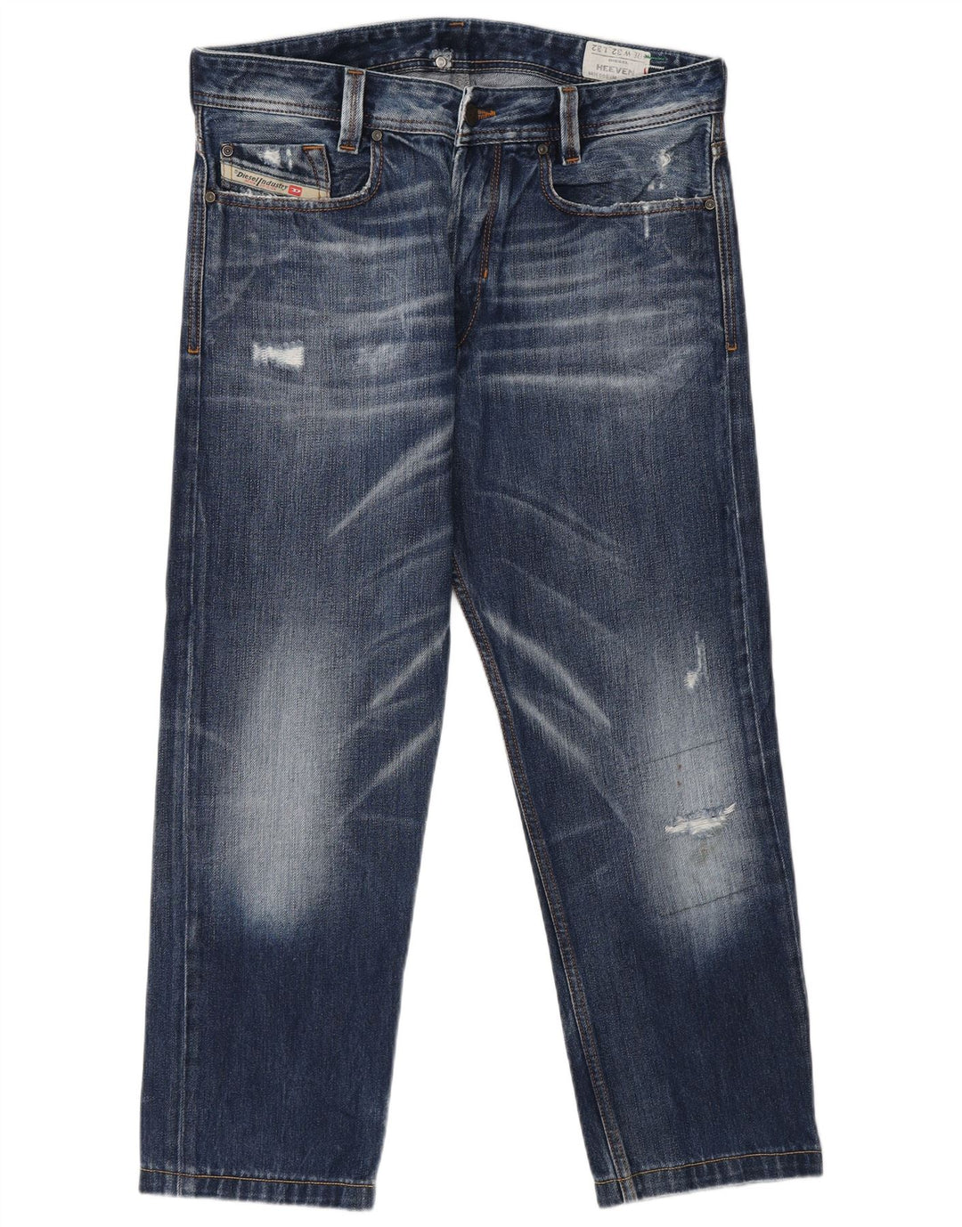 DIESEL Mens Heeven Distressed Straight Jeans W32 L27 Blue Cotton
