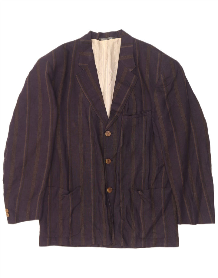 JC De Castelbajac Mens 3 Button Blazer Jacket IT 52 XL Navy Blue Striped