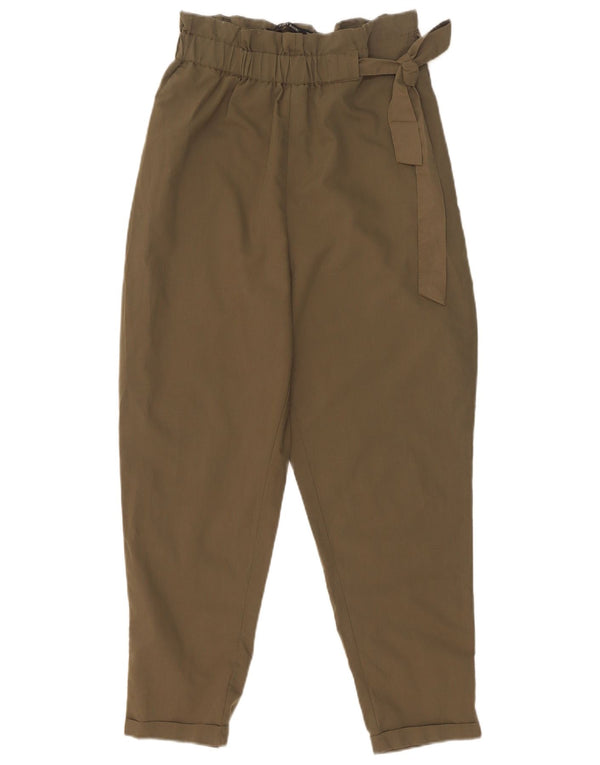 Zara Damen High Waist Tapered Chino Hose XS W24 L26 Khaki Polyester