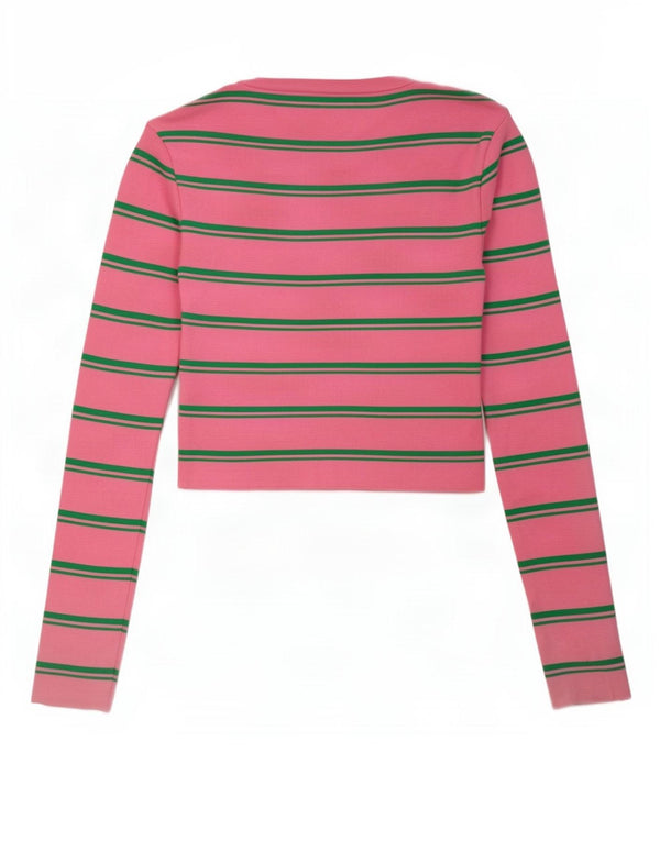 Zara Mujer Crop Top Manga Larga UK 44 Grande Poliamida A Rayas Rosa