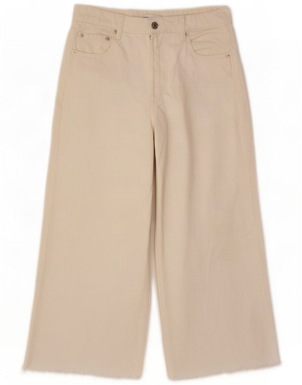 Zara Womens Crop Wide Leg Jeans EU 38 Small W28 L23 Off White