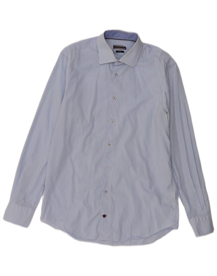 Tommy Hilfiger Mens Tailored Shirt Size 40 15 3/4 Medium Blue Gingham