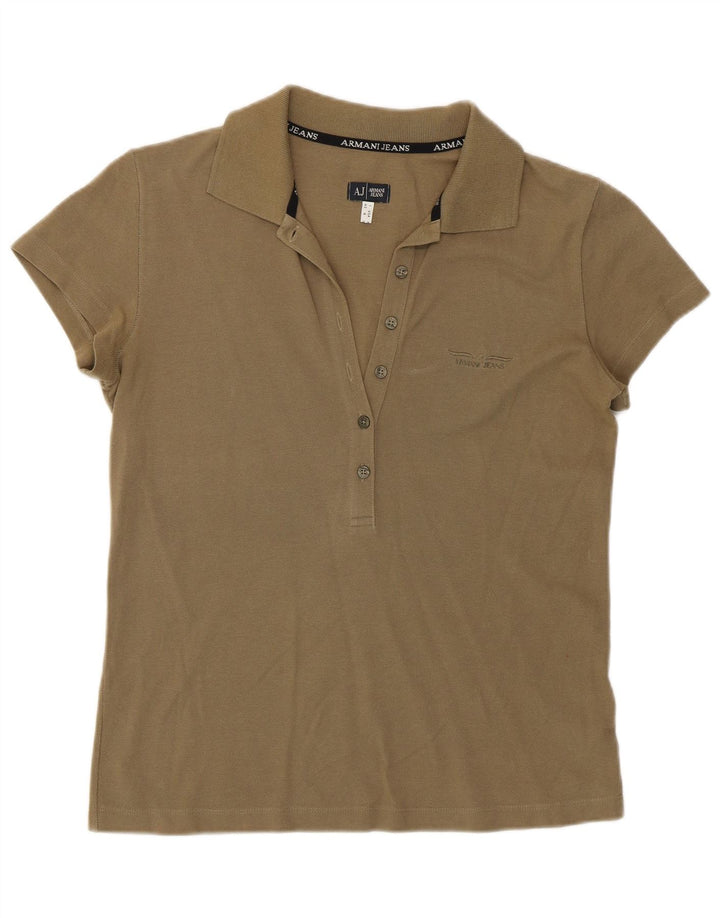 Armani Womens Polo Shirt UK 12 Medium Khaki Cotton