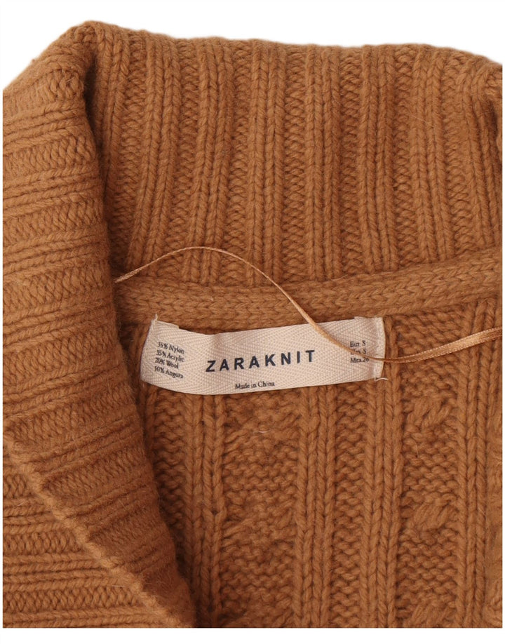 Zara Dame Cardigan Sweater UK 10 Lille Brun Nylon