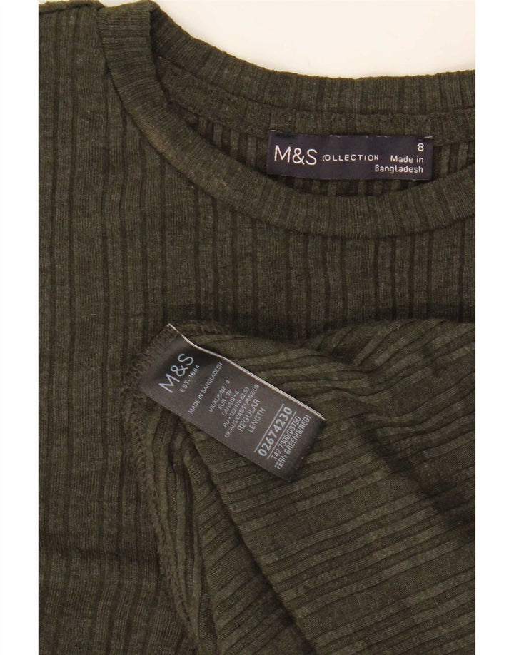 Marks & Spencer Womens Long Sleeve A-Line Dress UK 8 Small Khaki Polyester