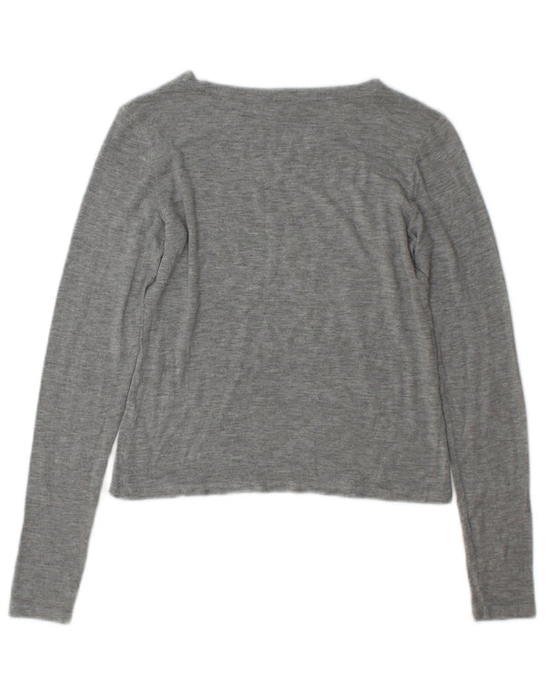 Zara Womens Crop Top Long Sleeve UK 10 Small Grey Flecked