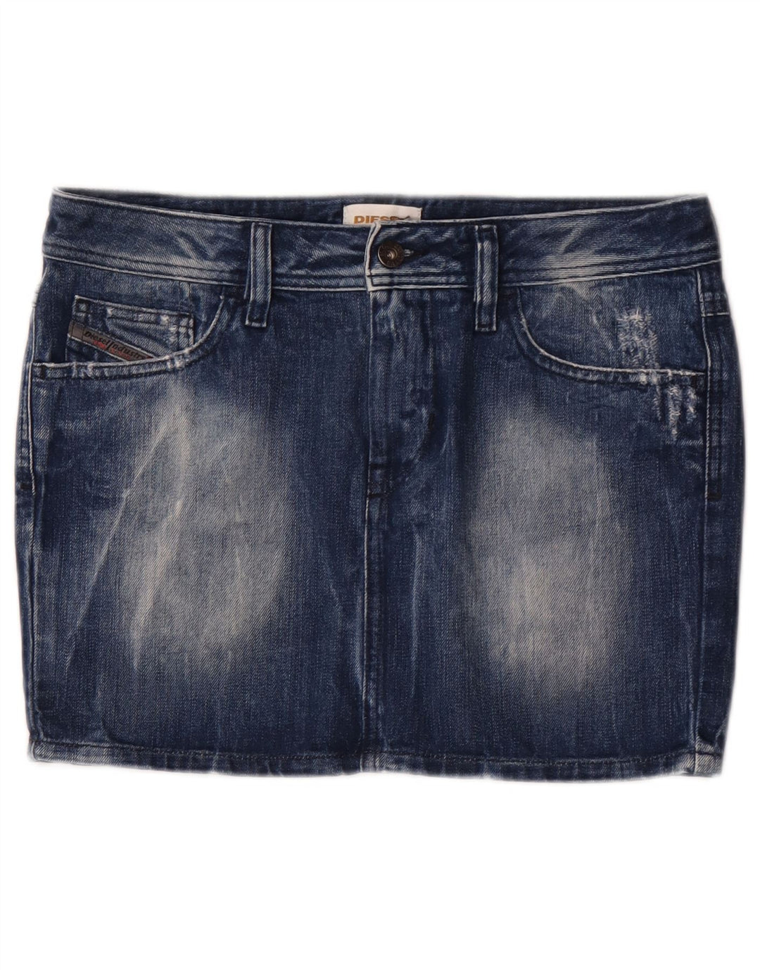 Mini gonna di jeans da donna Diesel W28 in cotone blu medio