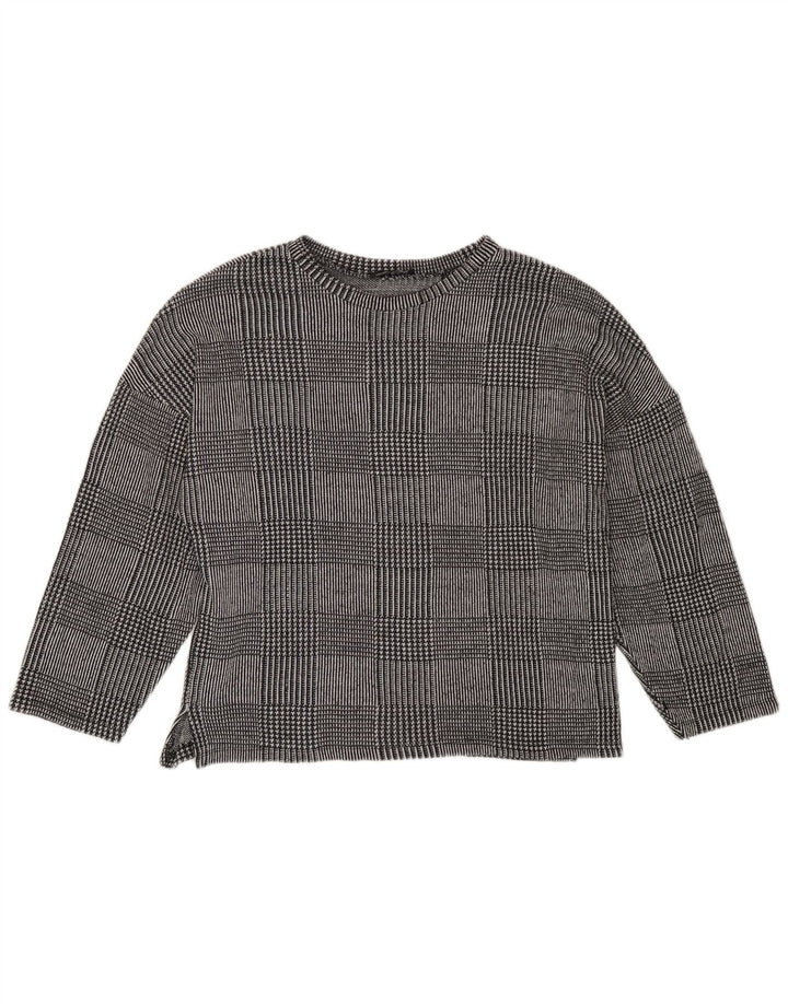 Zara Womens Top Long Sleeve UK 14 Medium Grey Houndstooth Polyester