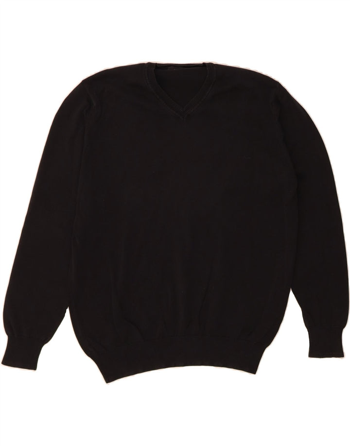 ZARA Mens V-Neck Jumper Sweater XL Black Cotton Vintage Zara and Second-Hand Zara from Messina Hembry 