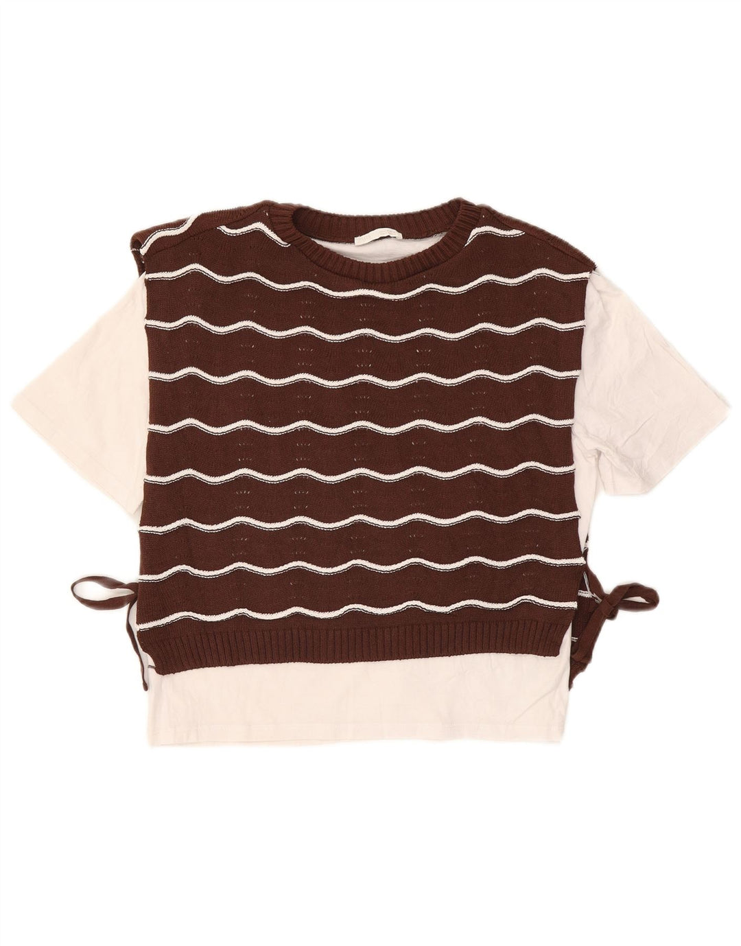 ZARA Pull à col rond pour femme UK 14 Rayé marron moyen