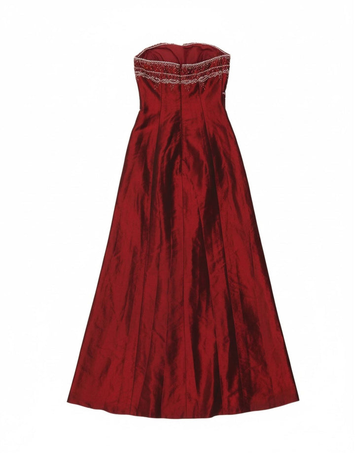 JORA Womens Strapless Dress UK 2 2XS Burgundy Polyester Vintage Jora and Second-Hand Jora from Messina Hembry 