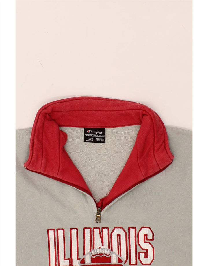 CHAMPION Boys Graphic Zip Neck Sweatshirt Jumper 13-14 Years Grey Vintage Champion and Second-Hand Champion from Messina Hembry 