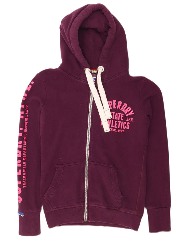 Maglione con cappuccio e zip grafica da donna Superdry UK 10 piccolo cotone viola