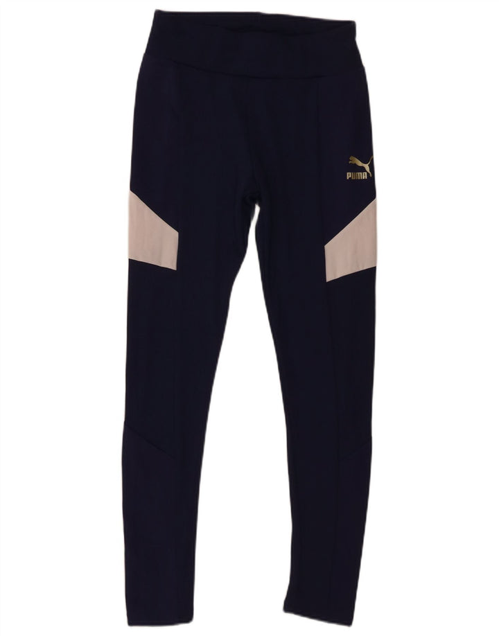 Puma Womens Leggings UK 10 Small Navy Blue Colourblock Polyester