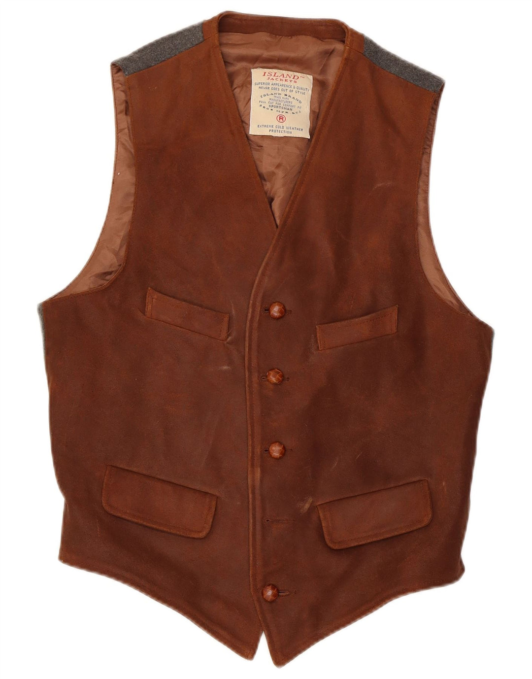 Vestă vintage bărbătească din piele intoarsa maro mediu