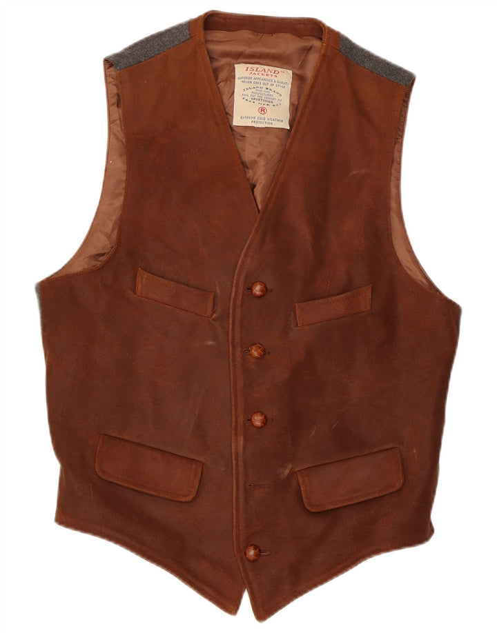 Vestă vintage bărbătească din piele intoarsa maro mediu