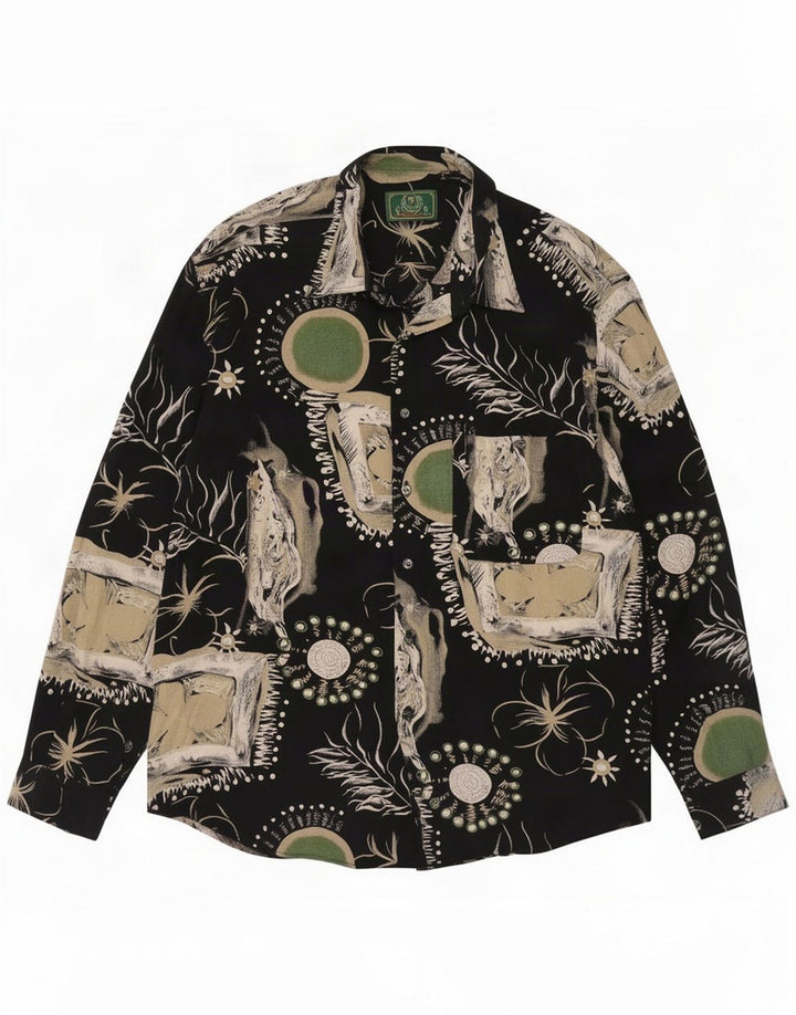 Vintage Mens Abstract Pattern Graphic Shirt Large Black Viscose