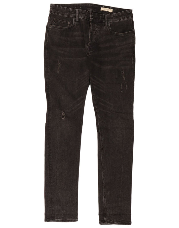 All Saints Mens Distressed Slim Jeans W30 L32 Μαύρο βαμβακερό