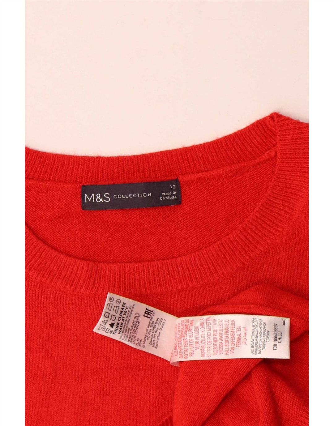 Marks & Spencer Womens Crew Neck Jumper Sweater UK 12 Medium Red Acrylic
