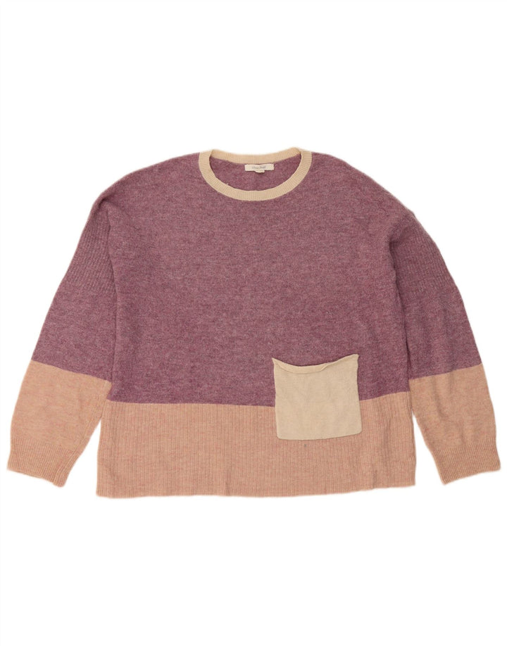 White Stuff Womens Crew Neck Jumper Sweater UK 12 Medium Purple Colourblock