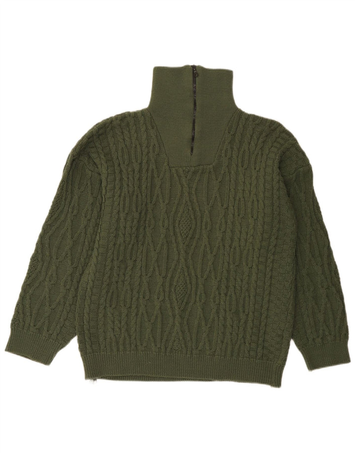 Pulover vintage pentru bărbați, cu fermoar și gât, verde mediu