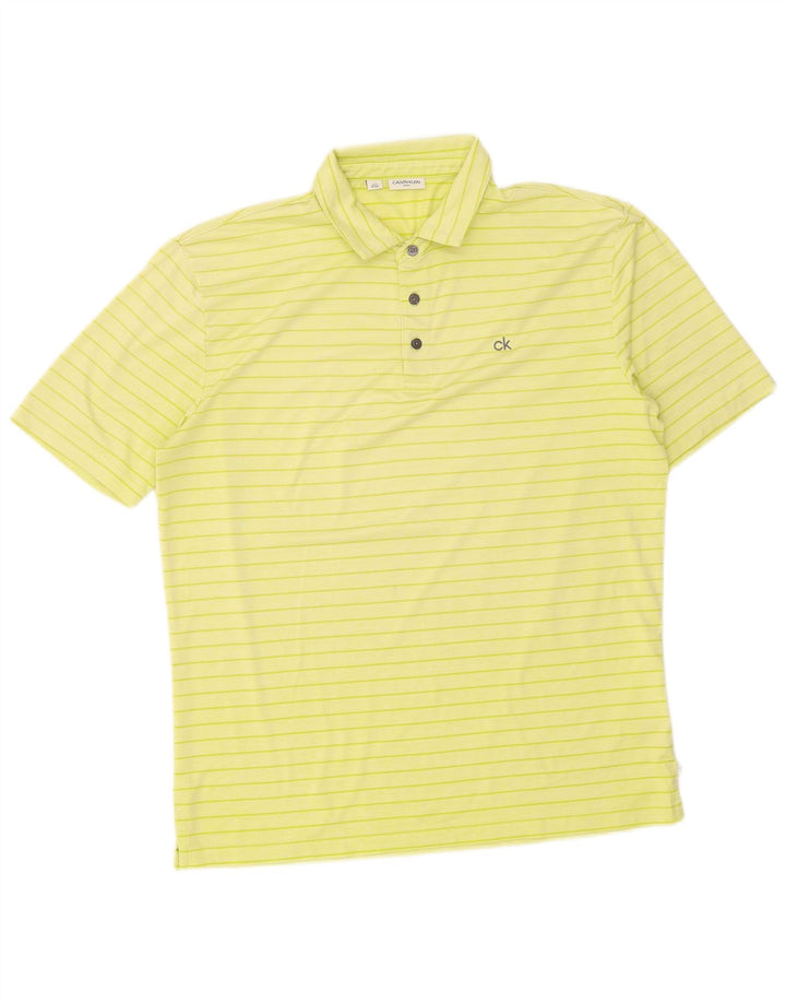 Calvin Klein Mens Polo Shirt Large Yellow Striped Polyester