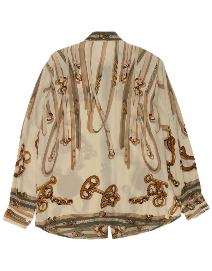 Camicetta camicia vintage da donna con motivo astratto IT 46 grande acetato beige