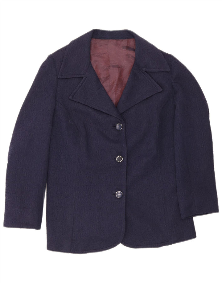 Vintage mujer 3 botones Blazer chaqueta Reino Unido 14 azul marino medio