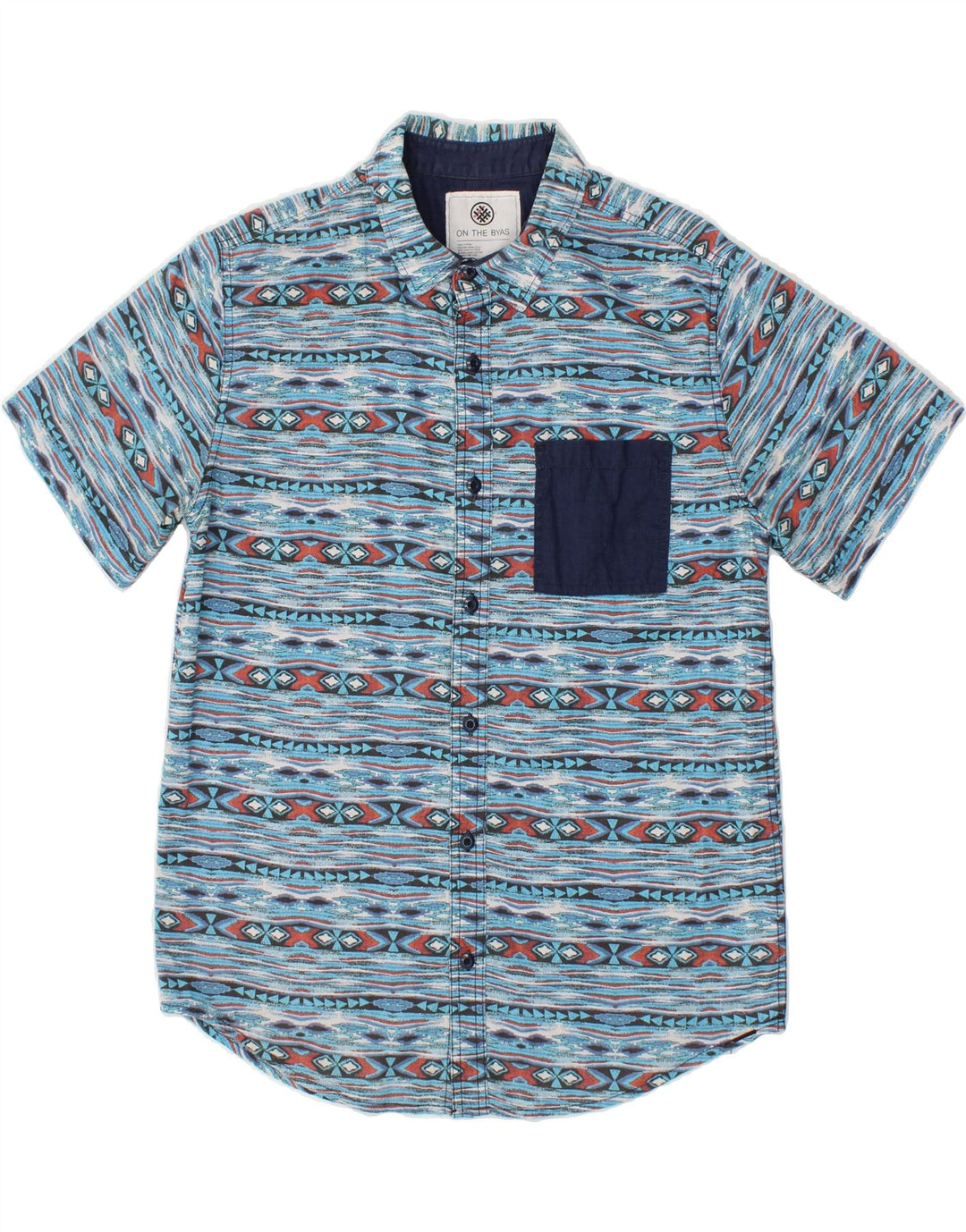 VINTAGE Mens Short Sleeve Shirt Medium Blue Striped Cotton