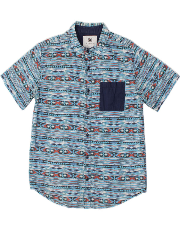VINTAGE Mens Short Sleeve Shirt Medium Blue Striped Cotton
