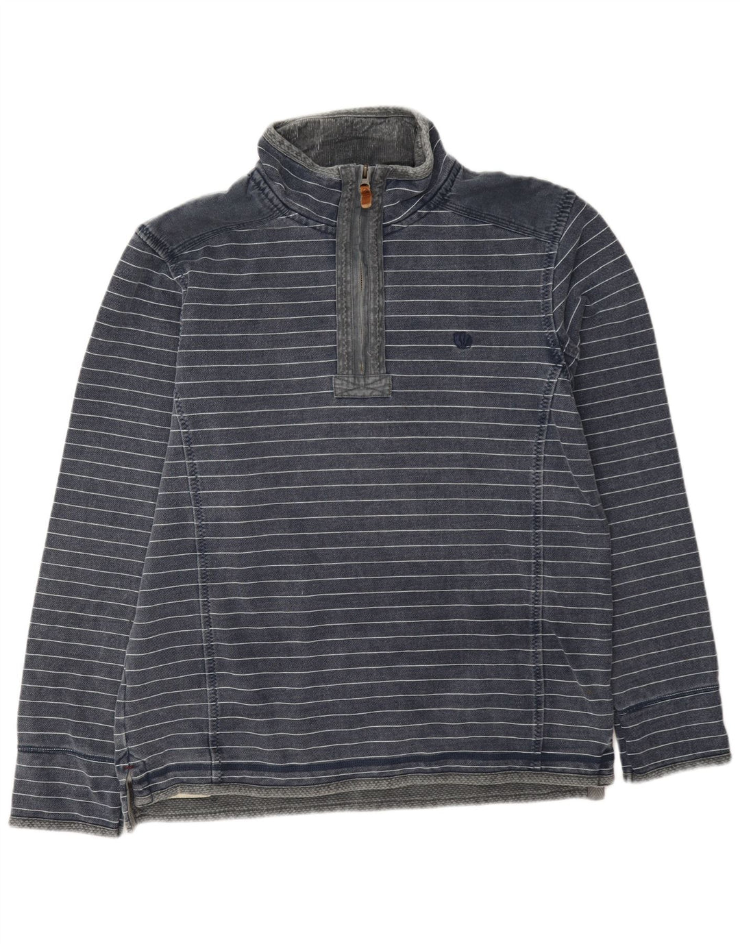 Felpa da uomo con collo con zip Fat Face, maglione medio, cotone a righe blu navy