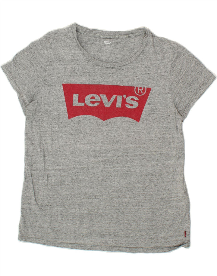 LEVI'S Womens Graphic T-Shirt Top UK 14 Medium Grey Flecked Vintage Levi's and Second-Hand Levi's from Messina Hembry 