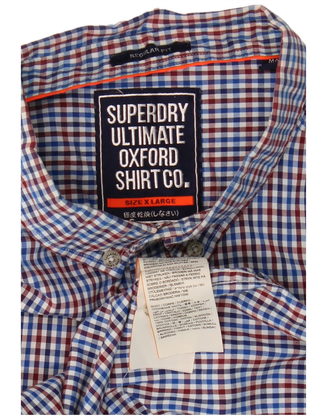 Superdry Chemise Regular Fit XL Bleu Vichy Coton