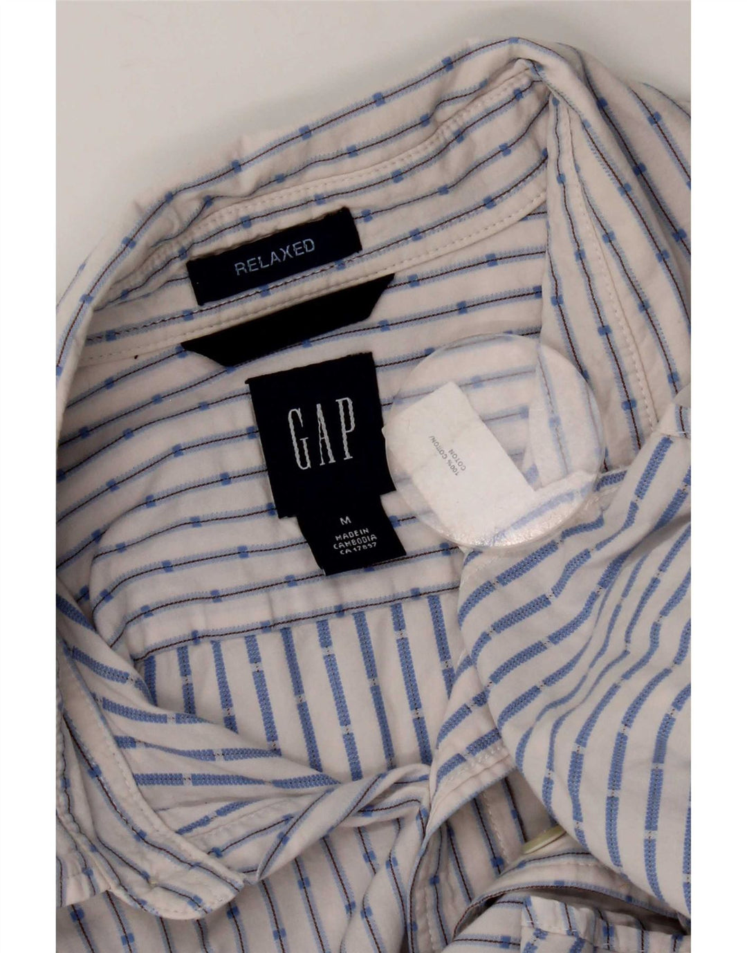 Gap Mens Short Sleeve Relaxed Fit Shirt Medium White Striped Cotton