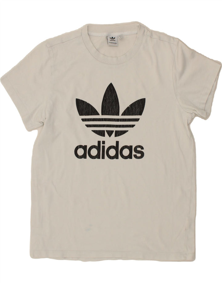 ADIDAS Womens Graphic T-Shirt Top UK 12 Medium White Vintage Adidas and Second-Hand Adidas from Messina Hembry 