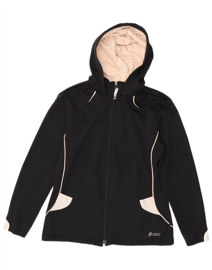 Asics hættetrøje til kvinder med lynlås UK 14 Medium Black Colourblock
