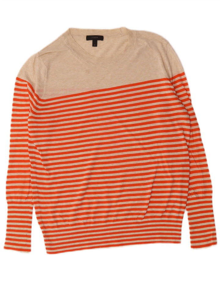 J. Crew Womens Crew Neck Jumper Sweater US 6 Medium Beige Striped Cotton
